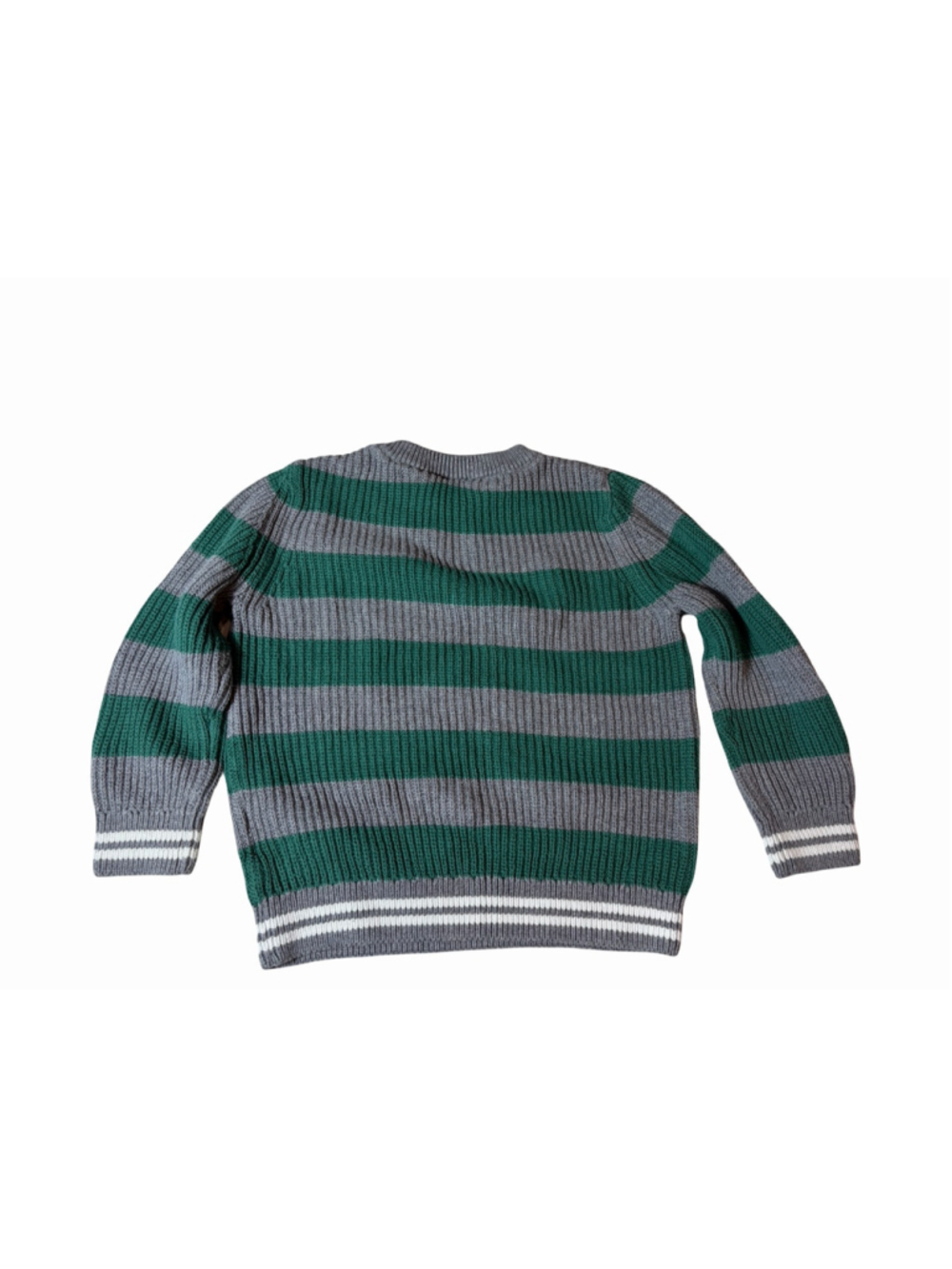 Hanna Andersson Kids Size 4 Green Gray Striped Cotton Knit Sweater Preppy